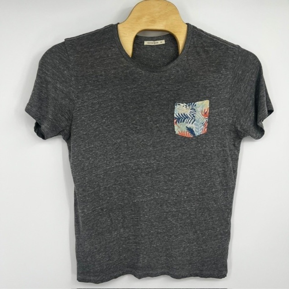 Marine Layer Men's Medium Gray Tropical Print Pocket Short Sleeve T-Shirt